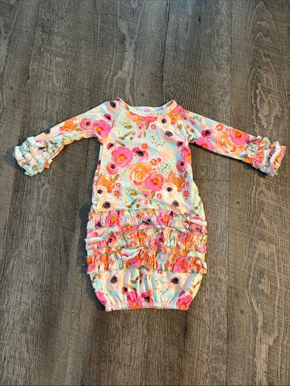 Floral Ruffle Long-Sleeve Baby Dress - Pink & Peach